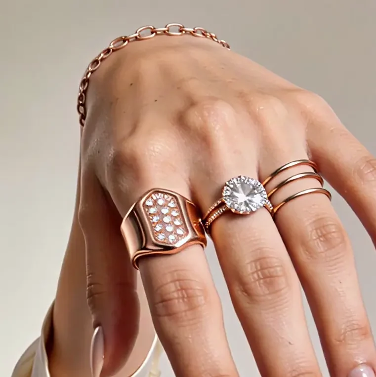 Square crop on the pavé dome ring.